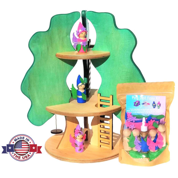 Wooden fairy tree house toy for dolls peg doll fairy craft kit Made in the USA