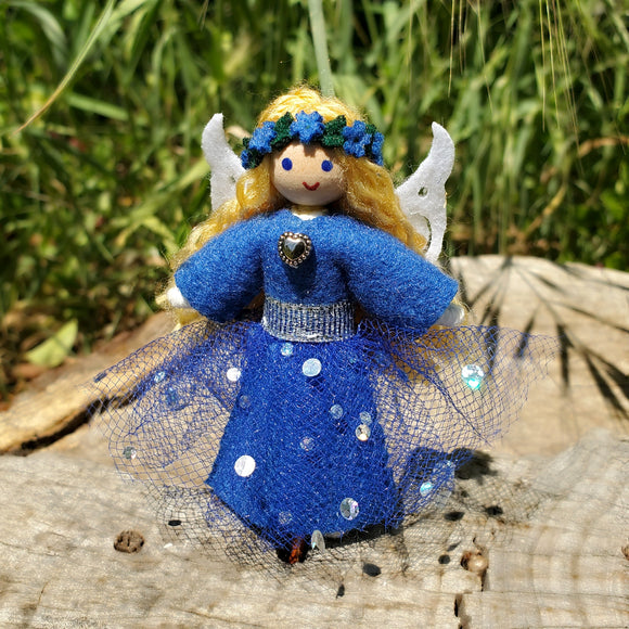 Blue fairy doll handmade blonde hair