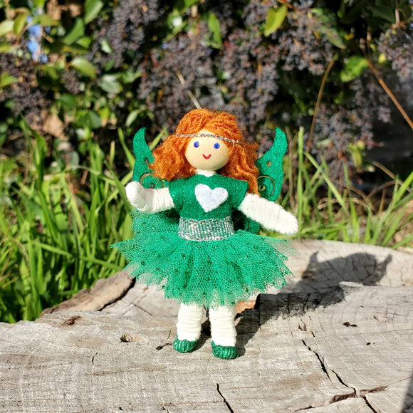 Green rainbow fairy doll with red hair