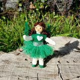 Green rainbow fairy doll with dark brown hair