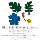 Precut Felt Blue Hibiscus Flowers & Leaves