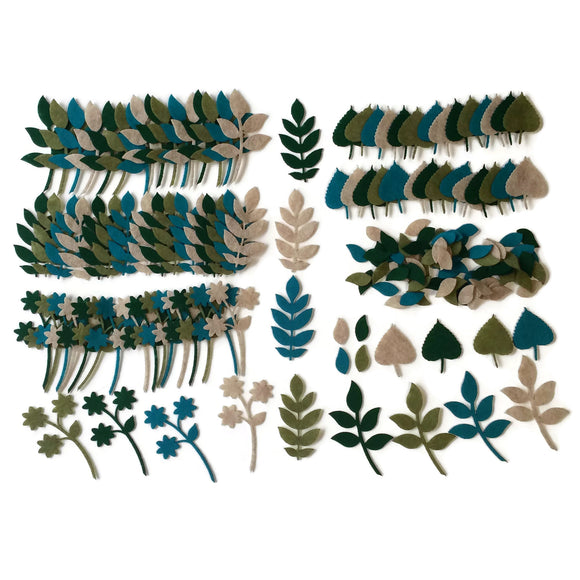 Felt leaves for crafts Kelly green, olive green, sandstone, aqua