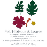 Precut Felt Magenta Hibiscus Flowers & Leaves