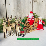 Santa Claus and Mrs. Claus Dolls with Wooden sleigh and reindeer